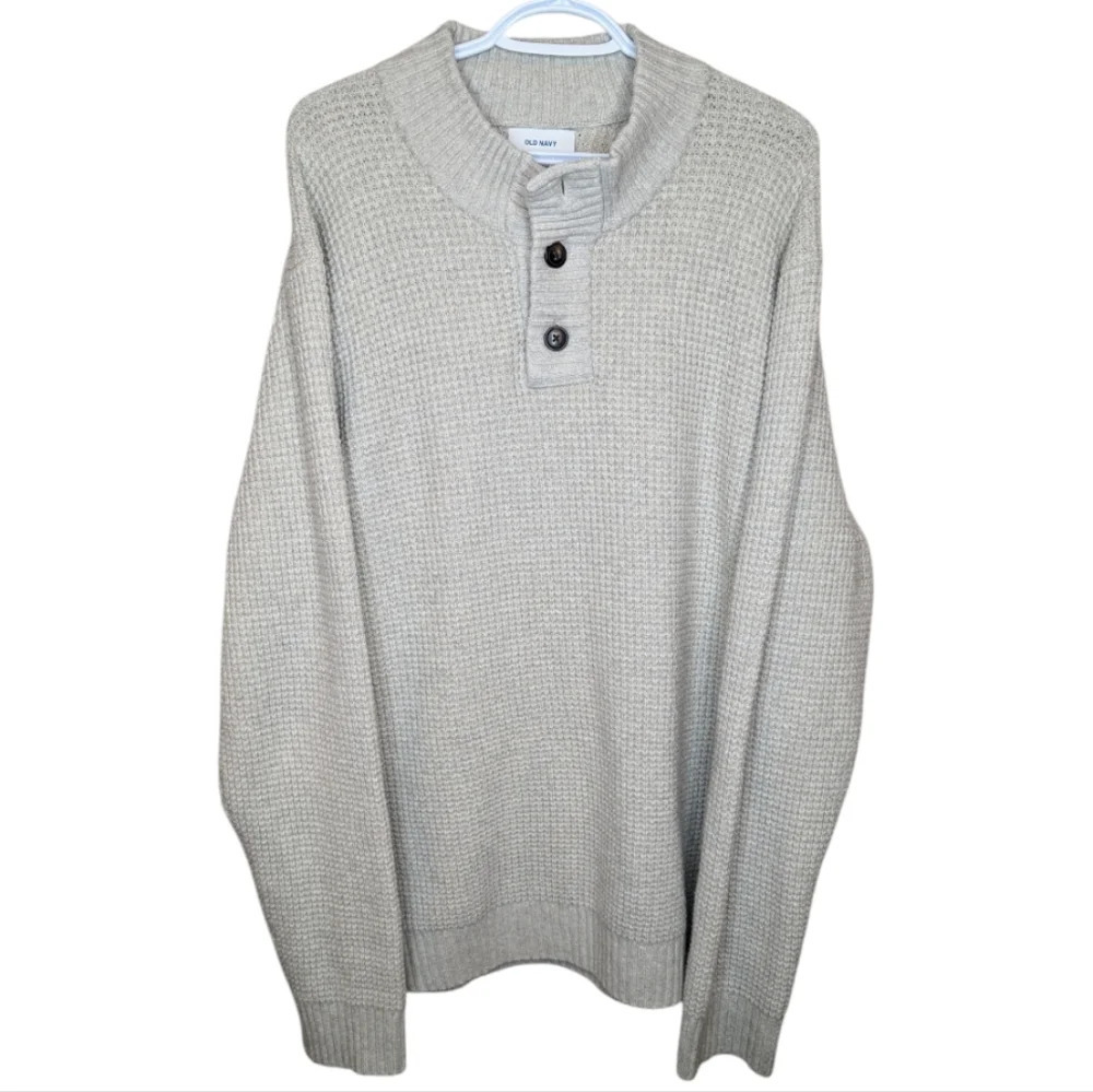 Old Navy Cream Textured Button-Down Mock-Neck Sweater Mens XXL Unisex